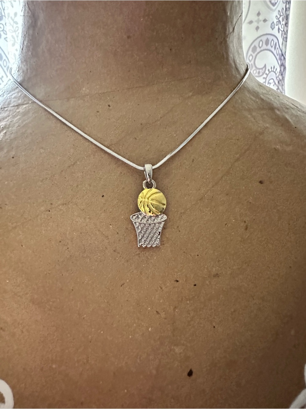 Two-Tone Basketball Hoop Pendant Necklace in Gold & Silver